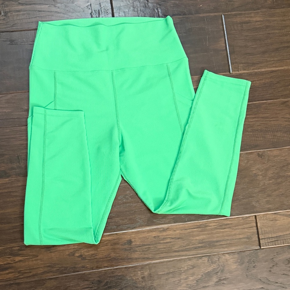 Beach Riot Bright Green Ribbed High Waisted Leggings - Size XL